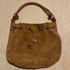Castellari Milano Italian Suede Drawstring Shoulder Bag Leather Handle